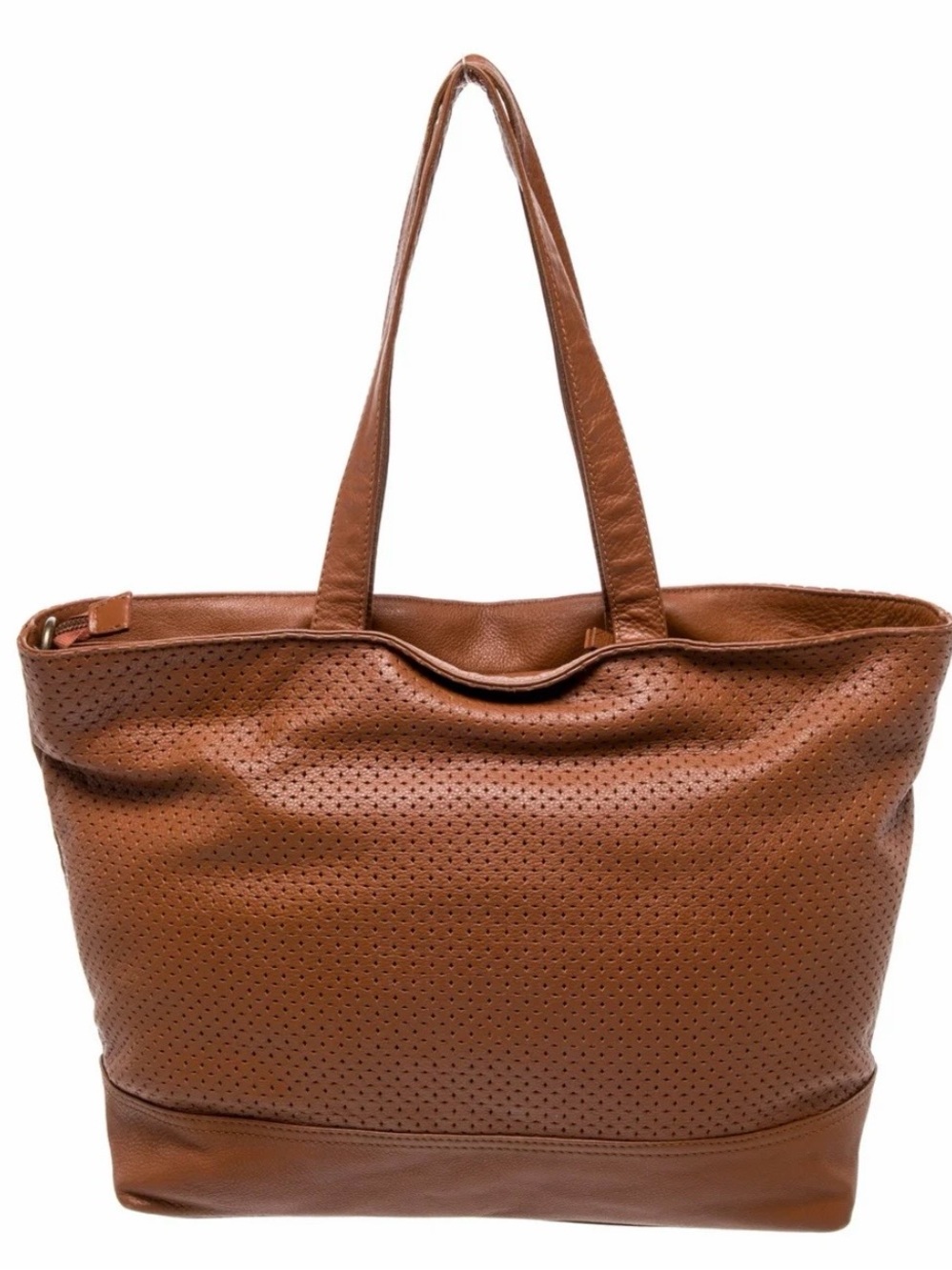 Frye Cognac Perforated Genuine Leather Tote Large Shoulder Bag